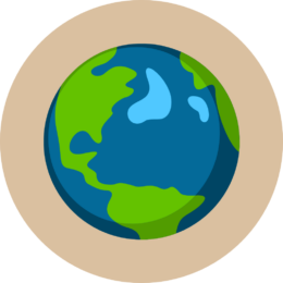 Icon: Planet Earth inside of a tan circle.