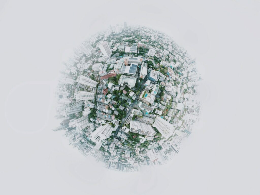 Concept of earth with 3D cities and trees. Representing a sustainable, Zero Waste future