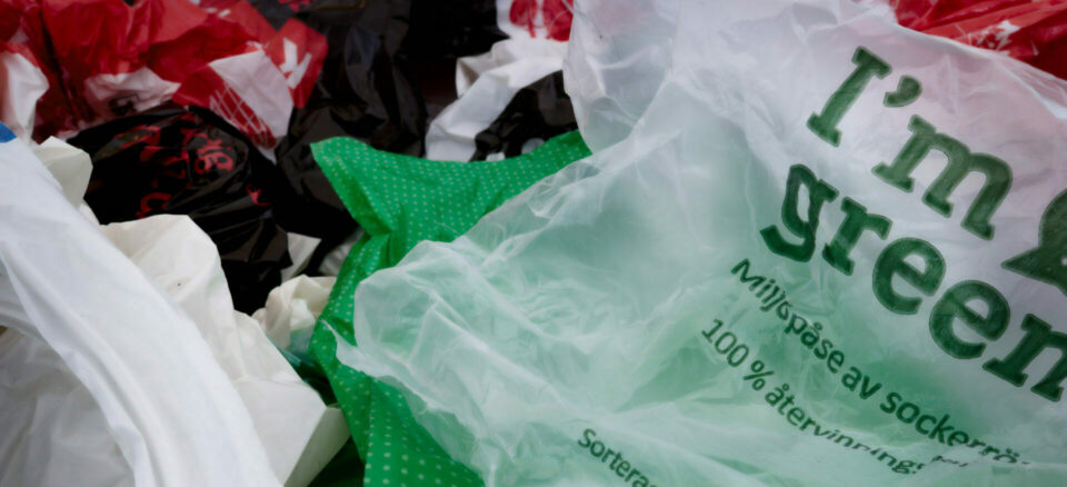 Plastic bag that says "I'm green" on it.