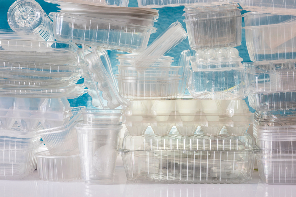 Pile of disposable plastic containers
