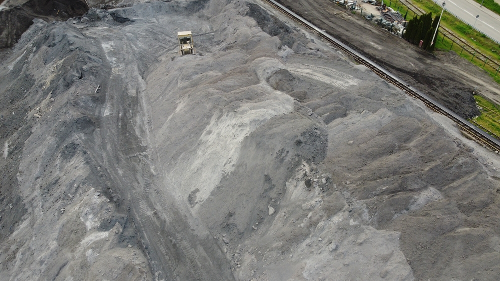 Aerial shot of a large ash landfill