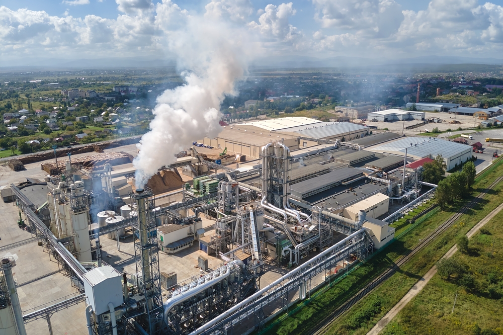 Aerial view of oil and gas refining petrochemical factory.