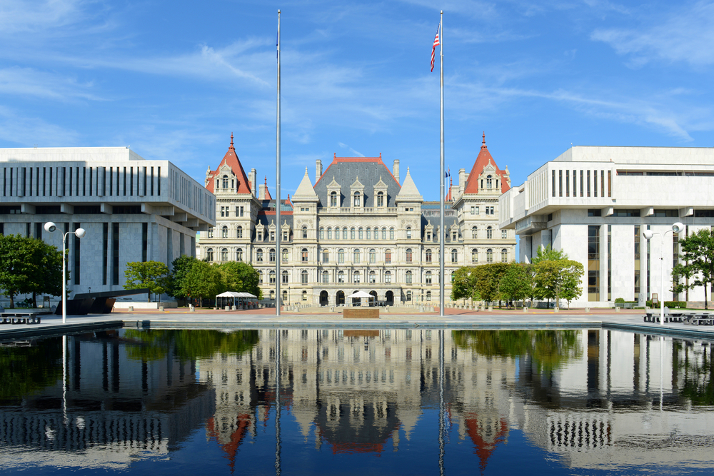 New York State Capitol building in downtown Albany, New York NY, USA.