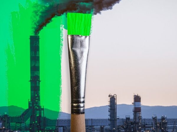 brush painting green a polluting industry with a smoke coming out of a chimney